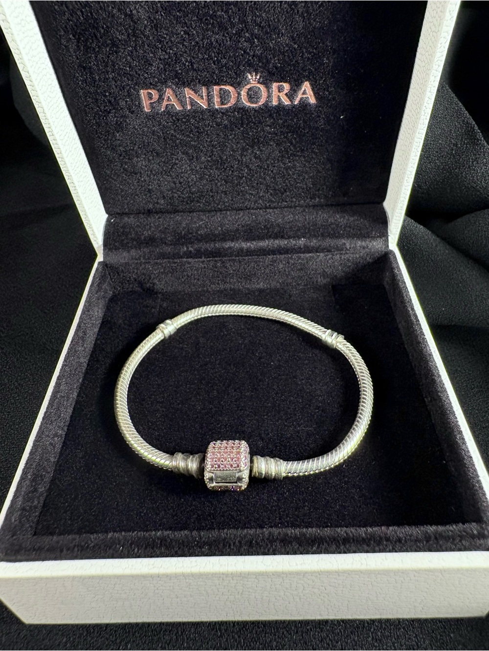 Authentic Pandora Moments Pink Pavรฉ Clasp Bracelet - 17cm